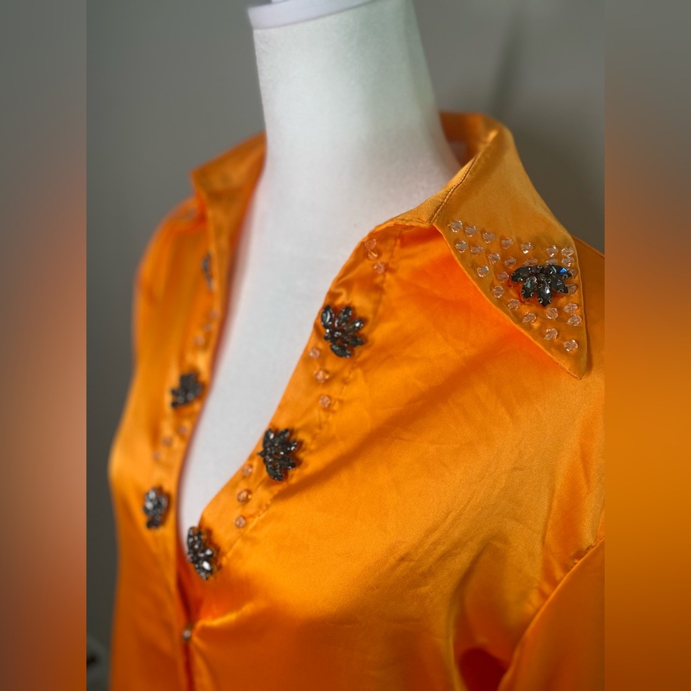 La’Ros bejeweled orange blouse, size L, CB91
